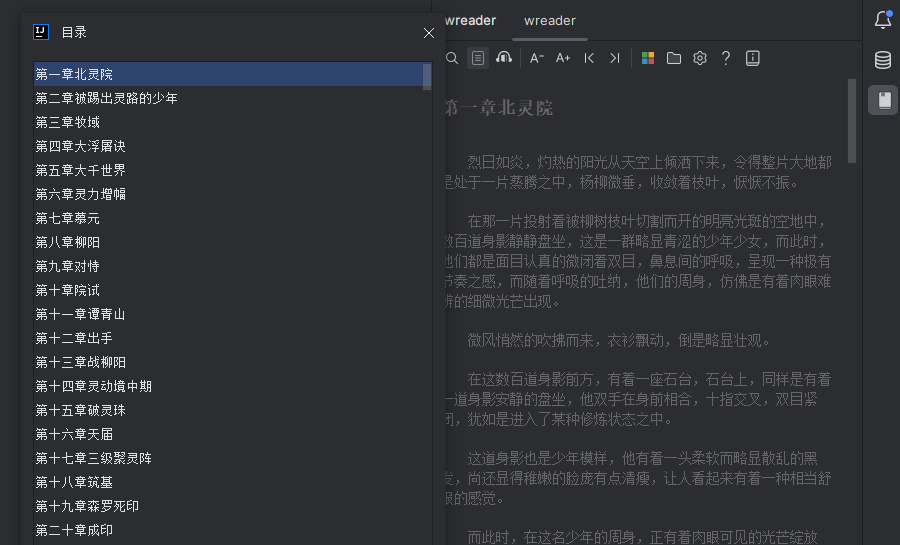 W-Reader章节目录列表界面展示